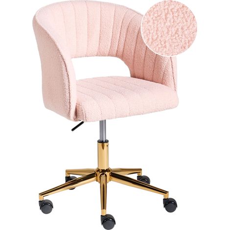 Office Swivel Chair Pastel Pink Boucle Height Adjustable Full Swivel Button Tufted Backrest KATONAH (1/5)