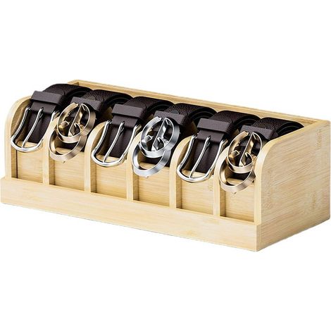Organisateur de ceintures en bambou - 6 compartiments - pour armoire et tiroir - Bambou naturel (1/4)