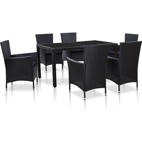 Ensemble Table et Chaise de Jardin 7 pcs - Ensemble à dîner d'extérieur Résine tressée Noir BV411762 - BonneVie (1/5)