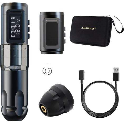 Máquina de tatuar inalámbrica, longitud de carrera ajustable, kit plateado (1/2)