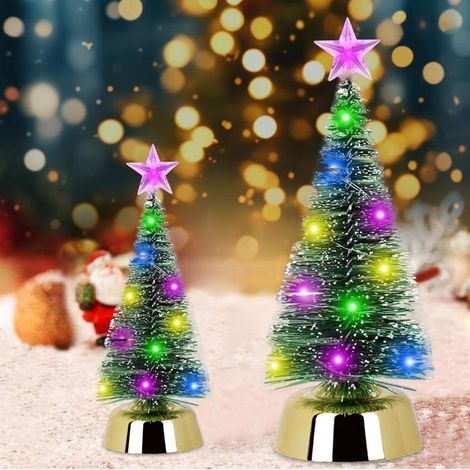 Mini sapin de Noël avec LED - Petit sapin de Noël artificiel avec éclairage - Mini sapin de Noël miniature - 19cm + 25cm (1/5)