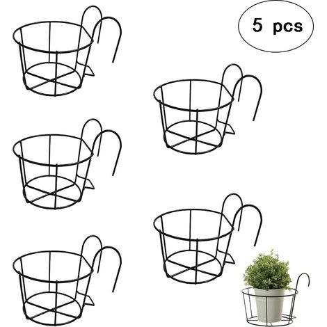 Fleurs Ronds à Suspendre en Fer, 5 Pièces Pot Plante Garde Corps, Support Jardiniere Balcon Rond, Métal Pots De Jardin Support, Convient pour Balcon,Jardin,Clôture,Intérieur Et Extérieur (1/4)