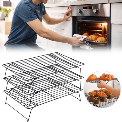 Étagère de refroidissement empilable 3 niveaux, support à gâteau antiadhésif, grille de cuisson, accessoire de cuisine pratique (1/5)