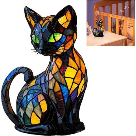 Night light in stained animal Lamp of table vintage to hand Lighting soft for bedroom d'enfant Resin eco-friendly 20 cm (1/4)
