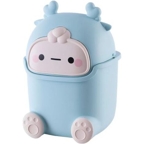 Poubelle Bureau Portable, 5L Mini Poubelle de Table avec Couvercle Pivotant, Rangement Déchets Maison Cuisine Bureau, Boîte de Rangement, Mignon Cerf Bleu Clair (1/5)