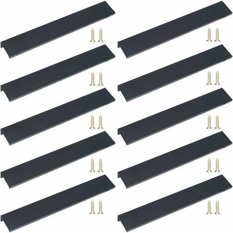 royaluxe - Lot de 10 poignées de cuisine avec vis en alliage d'aluminium - Poignée de placard invisible pour meubles de cuisine, tiroir, chambre à coucher (192 mm) (1/5)