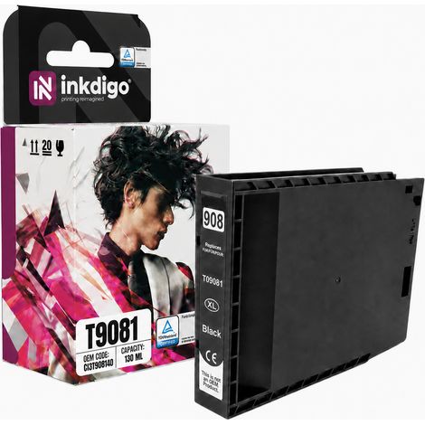 Tinta Inkdigo T9081 compatible con Epson WorkForce Pro WF-6090D2TWC con certificación TÜV. (1/5)