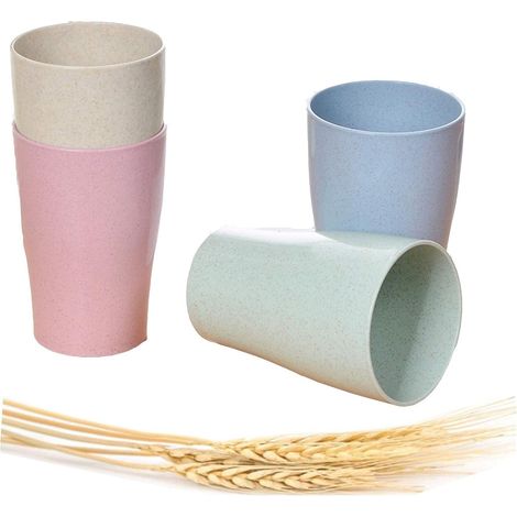 Gobelet réutilisable incassable et écologique pour adulte, en paille de blé biodégradable, lot de 5 gobelets multicolores, compatible lave-vaisselle. (1/5)