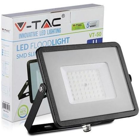 V-TAC PRO VT-50 FARO LED SMD 50W ULTRASOTTILE CHIP SAMSUNG DA ESTERNO COLORE NERO 4000 lm IP65 - SKU 406 / 407 / 408 Bianco Caldo (1/3)