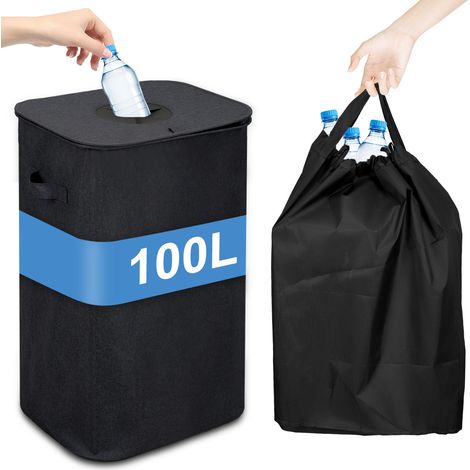SWANEW Cestino per il riciclaggio 100L Cestino per cucina con coperchio, cestino con 2 sacchi per il trasporto nero (1/5)