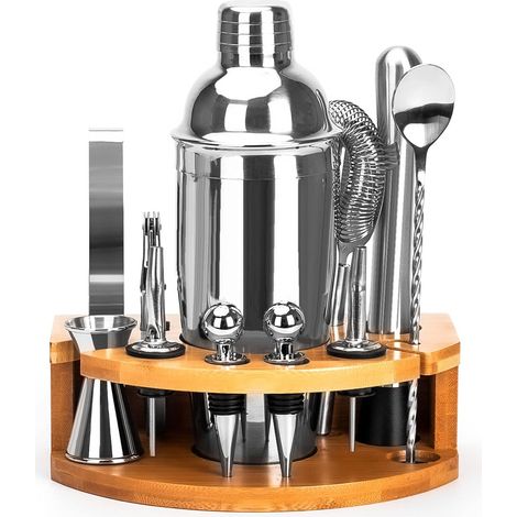 Shaker Cocktail Kit, Set Barman Cocktail en Acier Inoxydable de 12 Pièces, Shaker à Cocktail de 750 ML, Kit Cocktail de Barman avec Support en Bois pour Maison ou Le Bar (1/5)