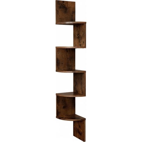 Étagère Murale d'angle, H x L x P : 125 x 20 x 20 cm, 5 étagères, MDF, Design Zigzag, Marron (1/5)
