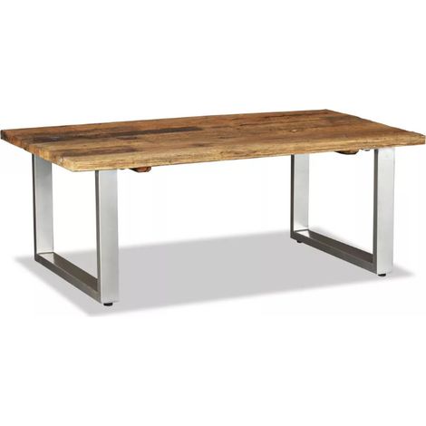 Table basse rectangulaire bois de traverses recyclé et pieds métal blanc Mousty (1/4)