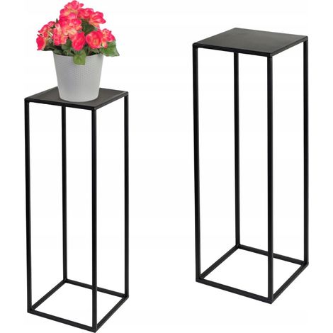 Supporto per fiori da terra in metallo, design moderno, colore nero, modello Evron M, dimensioni 19x19x62 (1/5)
