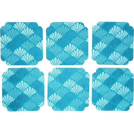 Dessous de verre brodés style japonais, lot de 6, sous-verres isolants thermiques, sets de table, ustensiles de cuisine, Flabellum bleu turquoise (1/5)