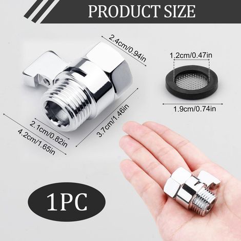 Vanne d'arrêt G1/2 en cuivre pour douchette et pommeau de douche - Robuste valve de régulation du débit d'eau avec cartouche céramique et filtre inox (1/5)