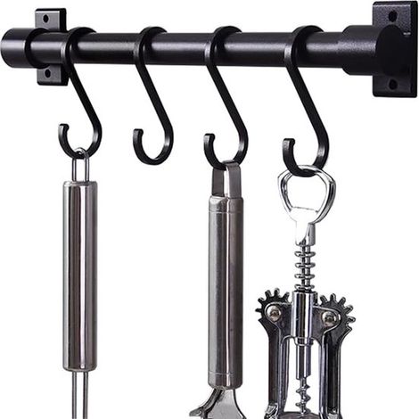 Küchenutensilienleiste 30 cm mit 5 verschiebbaren Haken – Wandmontage ohne Bohren (1/5)