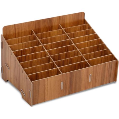 1 Boîte de rangement, 24 compartiments, panneau de fibres, 32x20x18cm, marron, bureau école (1/5)