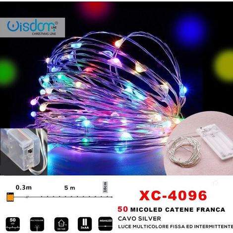 Wisdom - Catena 50 Microled A Batteria Luce Multicolore Fissa + Intermittente Xc-4096 -