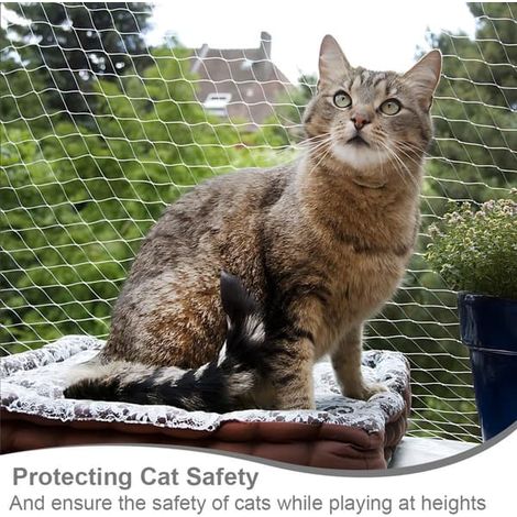 3 m - 4 Chats - Filet de balcon - Filet de protection pour chats - Filet pour chat - Balcon - Multifonctionnel - Premium - Transparent - Facile à assembler