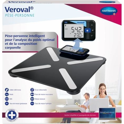 Pèse Personne Intelligent - Veroval - Noir - 180 kg - IMC - Masse Graisseuse