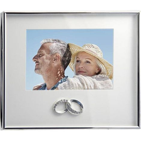 Cadre photo alliances de mariage en argent avec pour photo de 10 x 15 dimensions : 23 x 18 cm