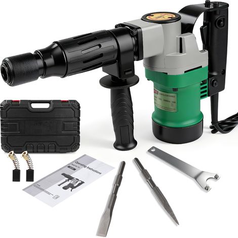 Marteau de Démolition 1400 W, SDS-Plus 30J Marteau Piqueur avec Burin Pointu Et Burin Plat, 3600 tr/min Burineur Électrique avec Poignée Anti-Vibrations, pour Béton Murs Briques Carrelage (1/5)