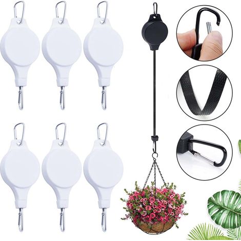 crochets réglables pour paniers suspendus poulie rétractable maison pots cages à oiseaux décoration plafond support pratique Lot de 6 Blanc (1/5)