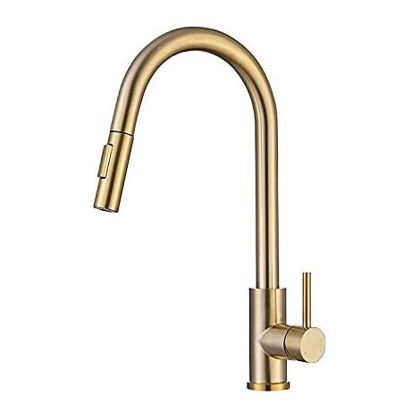 Küchenarmatur, Küchenarmatur in gebürstetem Gold, schwarze Küchenarmatur, Küchenarmatur mit Ausziehbrause, schwenkbarer Auslauf, Spültischarmatur aus Edelstahl 304 (1/5)