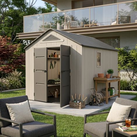 Abri de jardin HDPE 7.8m2 avec plancher creme anthracite (1/5)