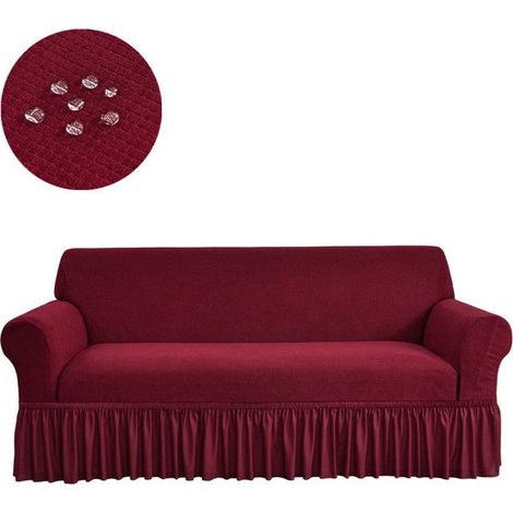 Housse de canapé d'angle extensible, housse de canapé extensible pour 1/2/3/4 places (2 places : 145-185 cm, bordeaux) (1/5)