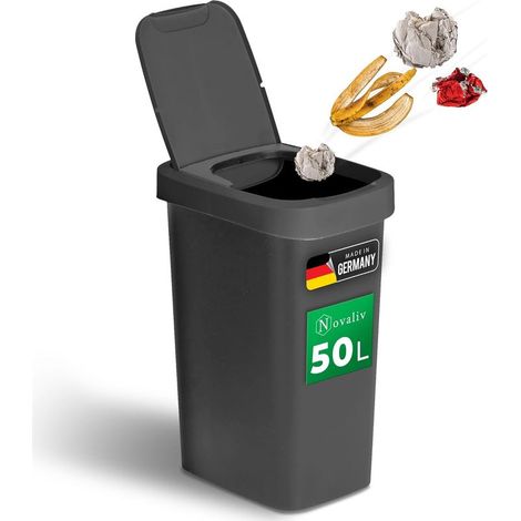 Poubelle 50L avec couvercle 2 en 1, couvercle à charnière et couvercle pivotant, poubelle anti-odeur élégante pour cuisine, ménage, bureau
