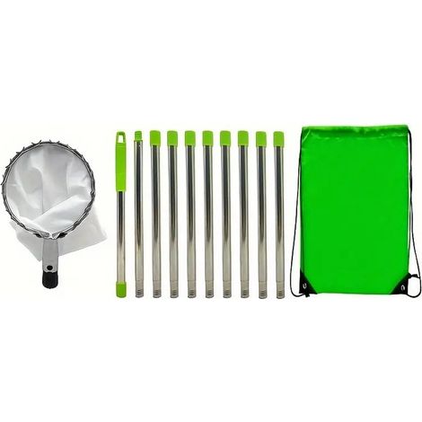 (4M Cueille Fruit Telescopique 10 Poteau Amovible Outil Cueillette Pomme Poteau Réglable Léger, Sac en Coton, Pour Poires Pêches (1/5)