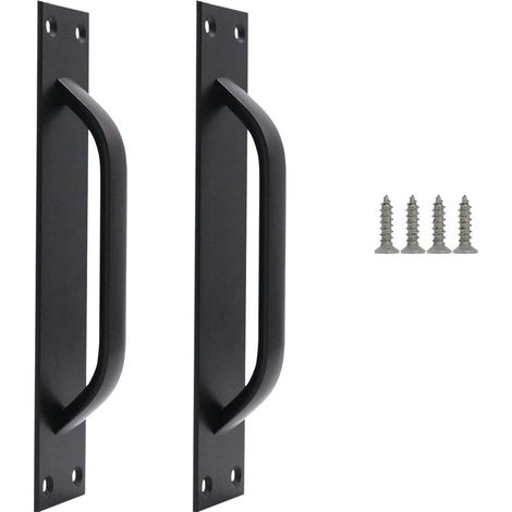 (Vis incluses, noir) Jeu de 2 poignées de porte de grange, poignées de porte de grange, poignées de porte en acier solide, poignées de porte coulissante robustes, pour la cuisine, les meubles (1/5)