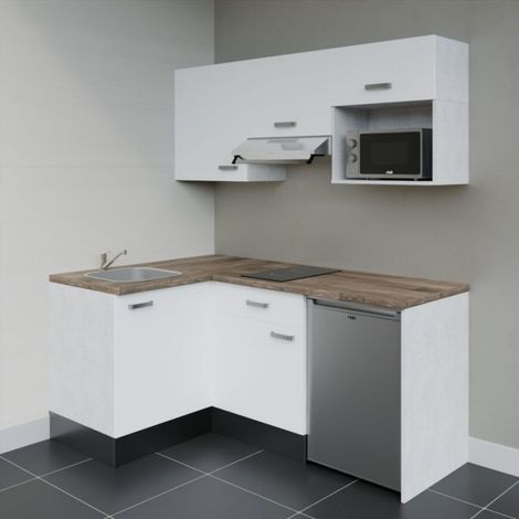 Kitchenette KA03 Blanc - Plan de travail Bois - Crédence : Non - Electroménager : Inox (1/4)
