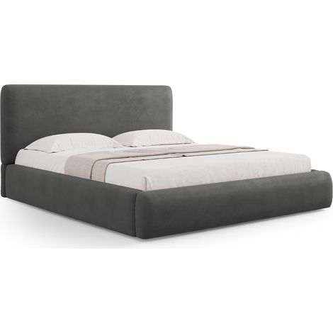 Lit coffre avec tête de lit 180x200cm en chenille gris foncé (1/5)