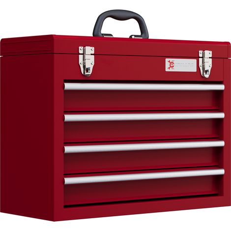 Cassettiera portautensili vuota in acciaio rossa 51 x 22 x 39,5 cm con 4 cassetti e vano superiore (1/5)