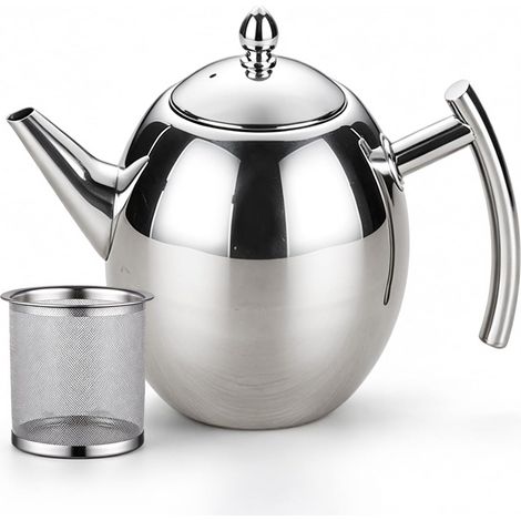 Théière en Acier Inoxydable, 1.5L Théière en Acier Inoxydable avec Infuseur, Théière Double Paroi, Théière avec Infuseur 1.5L Convient pour Maison et Bureau, Argent (1/5)