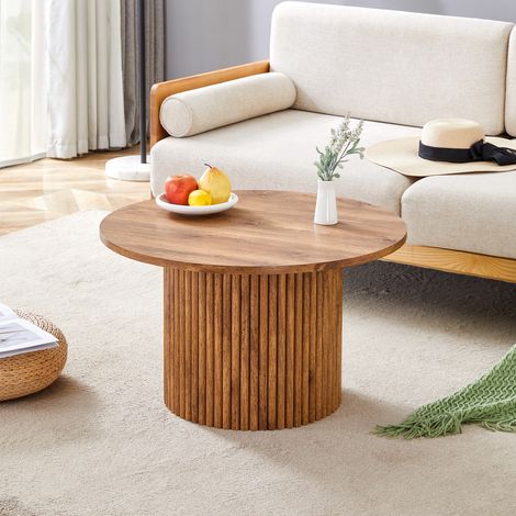 Table basse ronde 70cm MDF design colonnes romaines, cadre métallique. Style rétro luxe adapté aux espaces de vie européens
