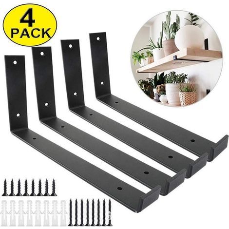 Soporte de estantería de metal, estante para libros, estante de cocina, macetero, soporte de pared Negro 200mm, 4 piezas (1/5)