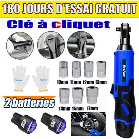 Dayplus – Clé à cliquet électrique 12V avec 2 batteries 1500mAh – Couple max 120Nm – Moteur cuivre – Vitesse 0-2300RPM – Mandrin carré 3/8'
