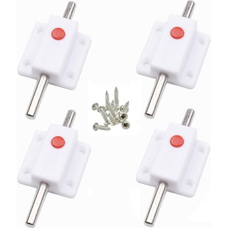 4 pièces Serrure à boulon de porte, Loquet de sécurité à bouton à ressort automatique, Loquets de porte intérieurs et extérieurs pour placard, fenêtres, armoires, chambre, cuisine (Blanc)
