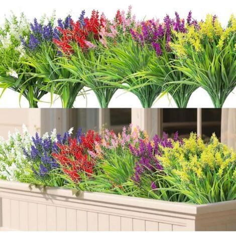 12 Bundles Fleur Artificielle Exterieur Fausse Lavande Plantes Décoration Artificielles D'extérieur Plantes de Balcon pour Les Jardins Intérieurs,La Décoration Florale de Balcon etc (1/5)