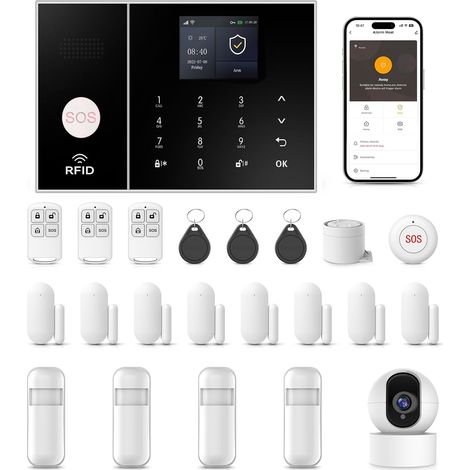 Alarme Maison sans Fil, WiFi/GSM Systèmes Sécurité pour la Maison avec APP, 22-Pièces Kit Alarme avec 120DB Sirène avec Camera – pour Camping-Car, Garage, Bureau (1/5)