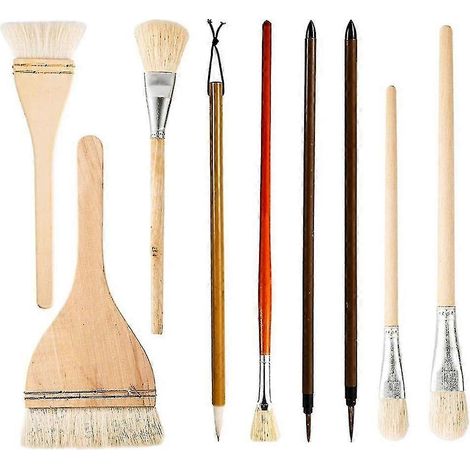 Ensemble de 9 pinceaux à glacis en céramique, pour peinture acrylique, pinceau éventail en laine, pinceau plat, pour aquarelle et peinture à l'huile (1/5)
