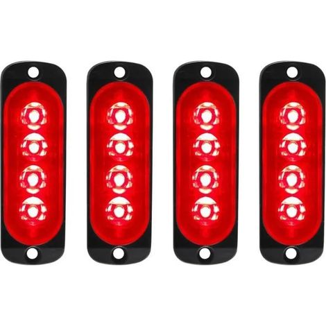 4pcs 12-24V Ultra Mince Voyant Barre D'alarme Stroboscopique d'urgence Lampe - Rouge ODIPIE (1/4)