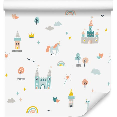 Papier peint Licornes Château de conte de fées pour salon et chambre 50x1000 cm (1/5)