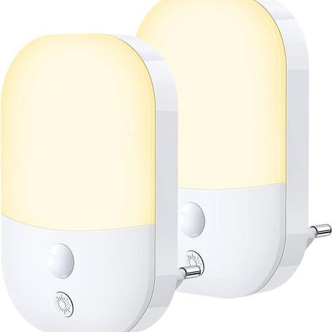 Luce notturna a LED con sensore di luce, lampada intelligente a risparmio energetico, 0,3 W, plug and play, luce calda, confezione da 2. (1/5)