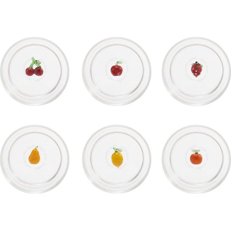 Zafferano Teca Frutta Mix - Set 6 Bicchieri in Vetro Borosilicato con Frutta - Tumbler 35 cl Doppio Fondo Decorato a Mano, Lavabili Facilmente