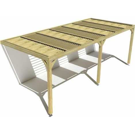 Pergola bois • 7m x 3m • adossée • sens profondeur • lames orientables bioclimatiques incluses • livraison comprise (1/3)
